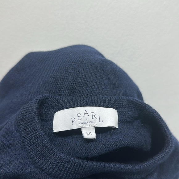 Pearl by Lela Rose Sweater Long Sleeve Wool Knit Layered Poplin Navy Blue XS - Picture 6 of 7